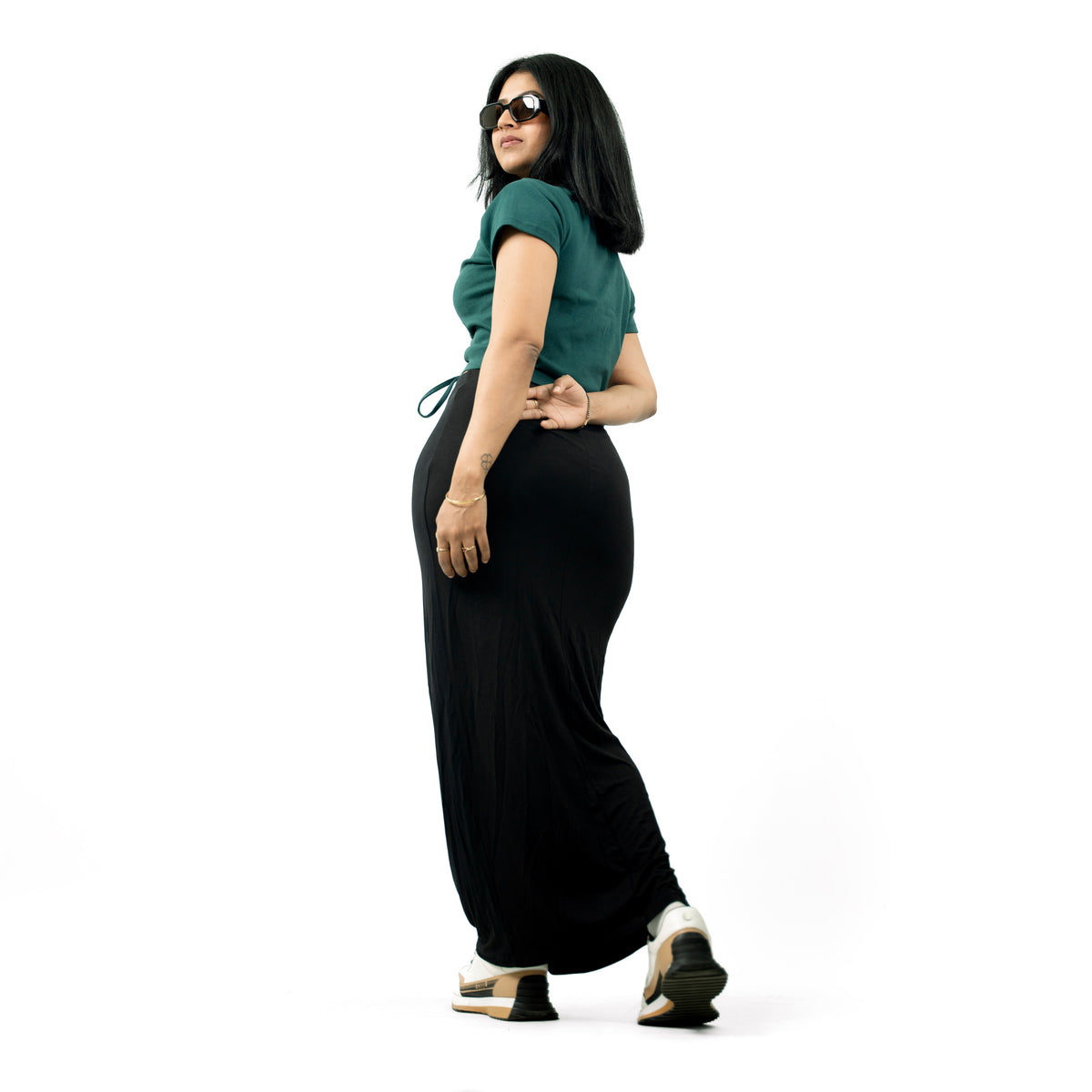 Green Ribbed V Neck string Tops for Women