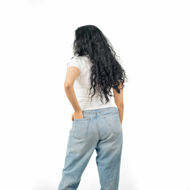 White Ribbed Crew Neck Tops for Women