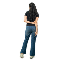 Black Ribbed Crew Neck Tops for Women
