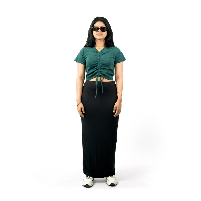 Green Ribbed V Neck string Tops for Women