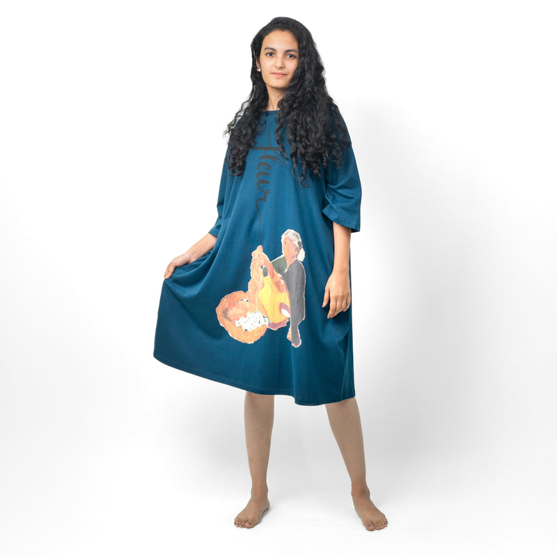 Blue Oversized comfy Indian Heritage Tee