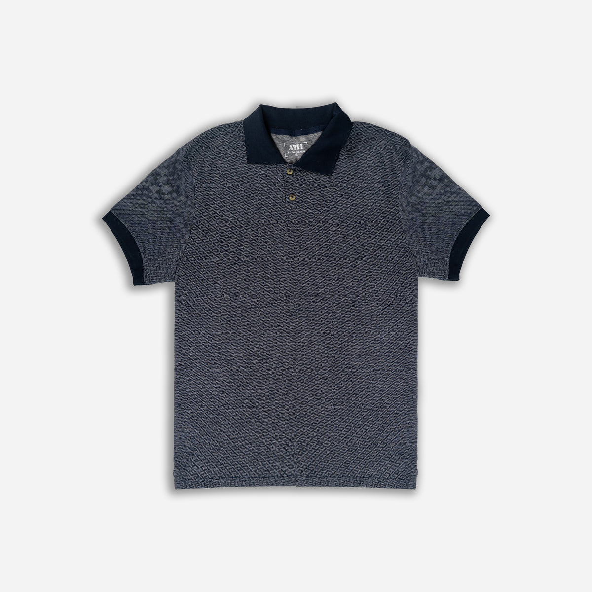 Men’s Textured Dark Blue Cotton Polo T-Shirt