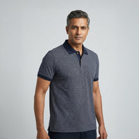 Men’s Textured Dark Blue Cotton Polo T-Shirt