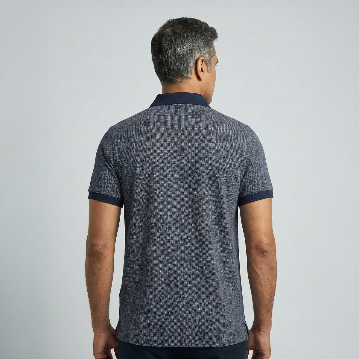 Men’s Textured Dark Blue Cotton Polo T-Shirt
