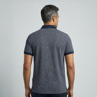 Men’s Textured Dark Blue Cotton Polo T-Shirt
