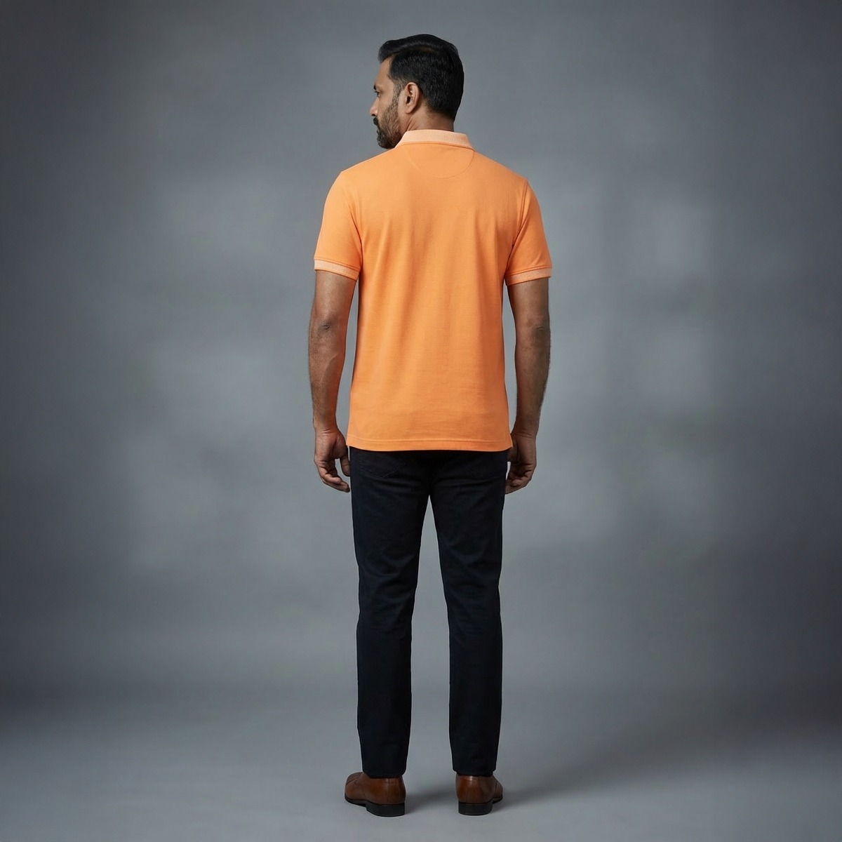 Men’s Solid Orange Cotton Polo T-Shirt with Contrast Collar