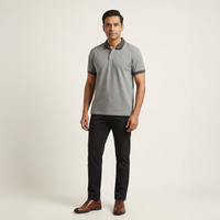 Men’s Solid Grey Cotton Polo T-Shirt with Contrast Collar