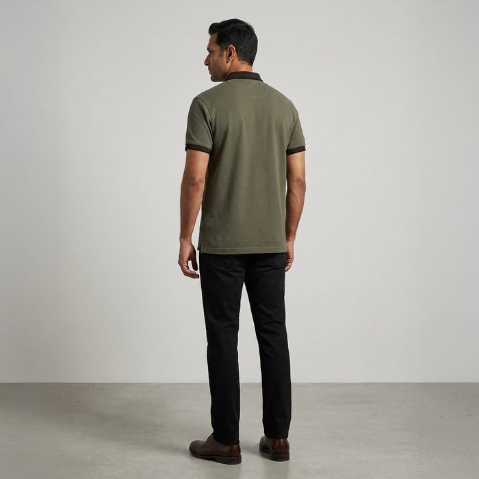 Men’s Olive Green Cotton Polo T-Shirt with Contrast Collar