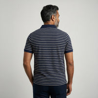Men’s Navy Blue Striped Cotton Polo T-Shirt